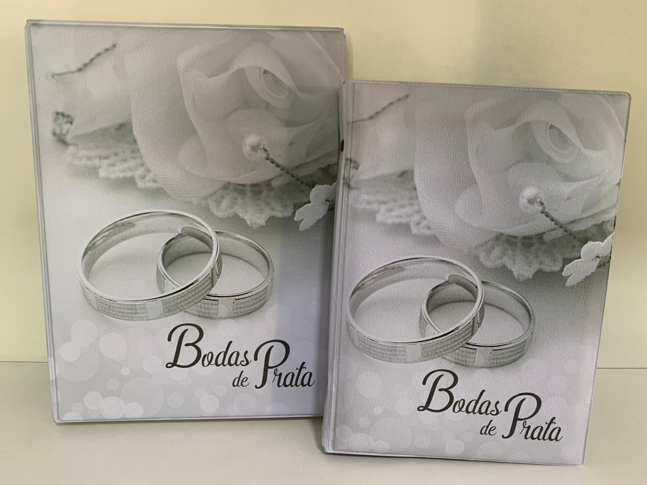 Álbum Bodas de Prata, maleta pequena para 100 fotos 15x21