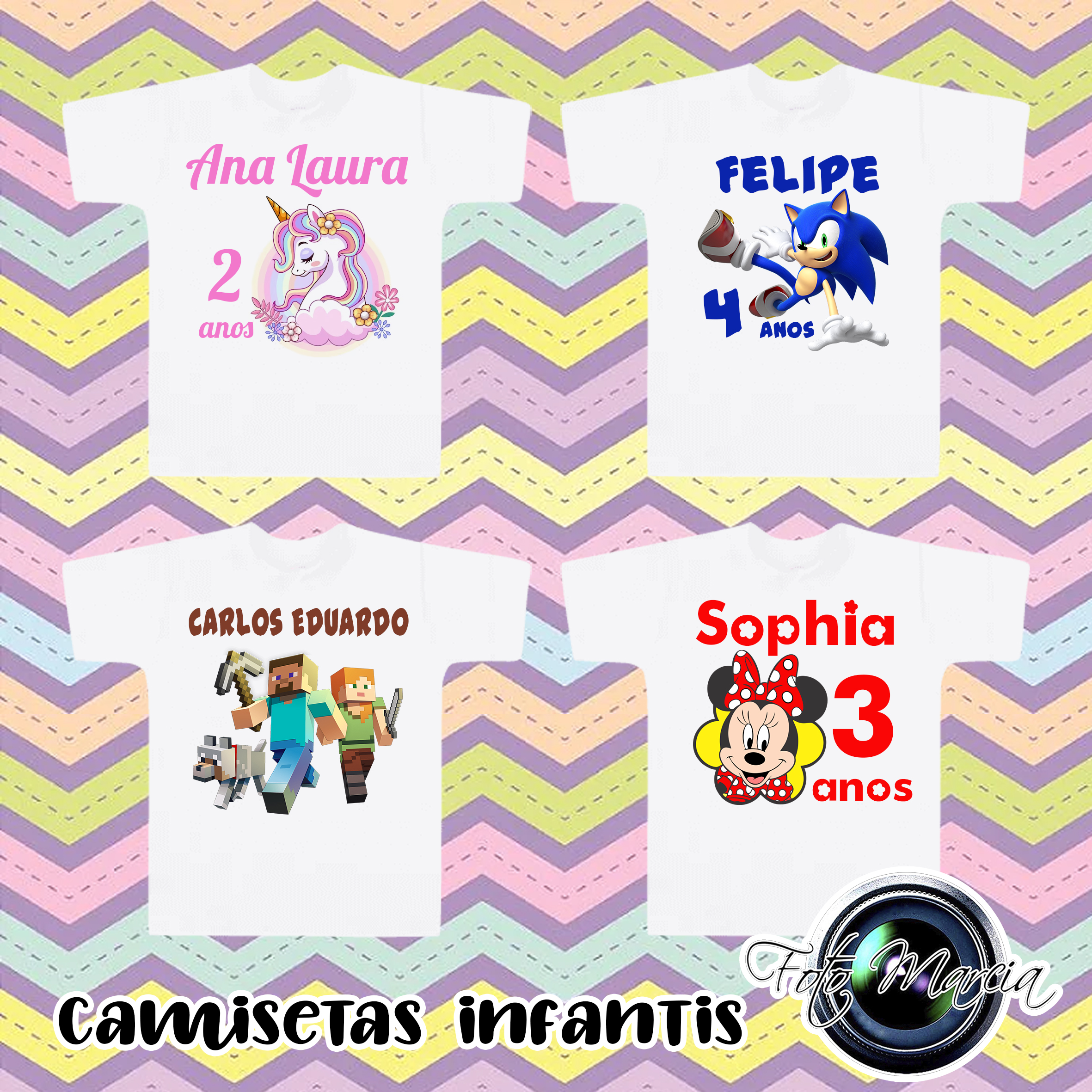 Camisetas infantis personalizadas tamanho 4