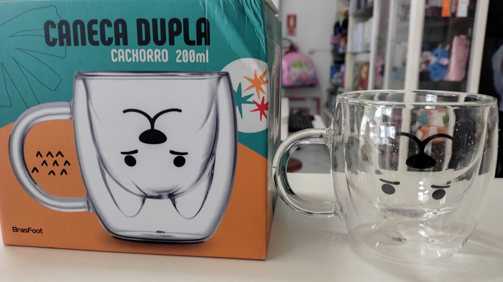 Caneca vidro duplo Cachorro 200ml