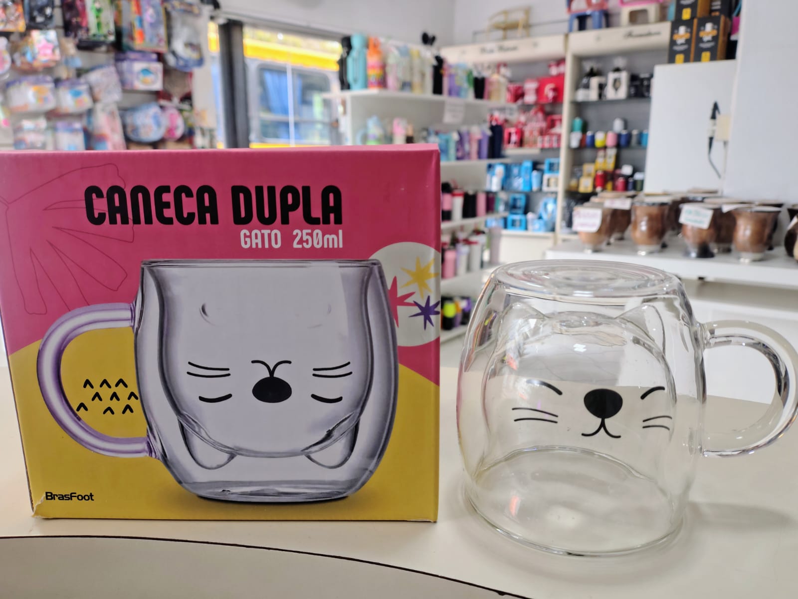 Caneca vidro duplo Gato 250ml