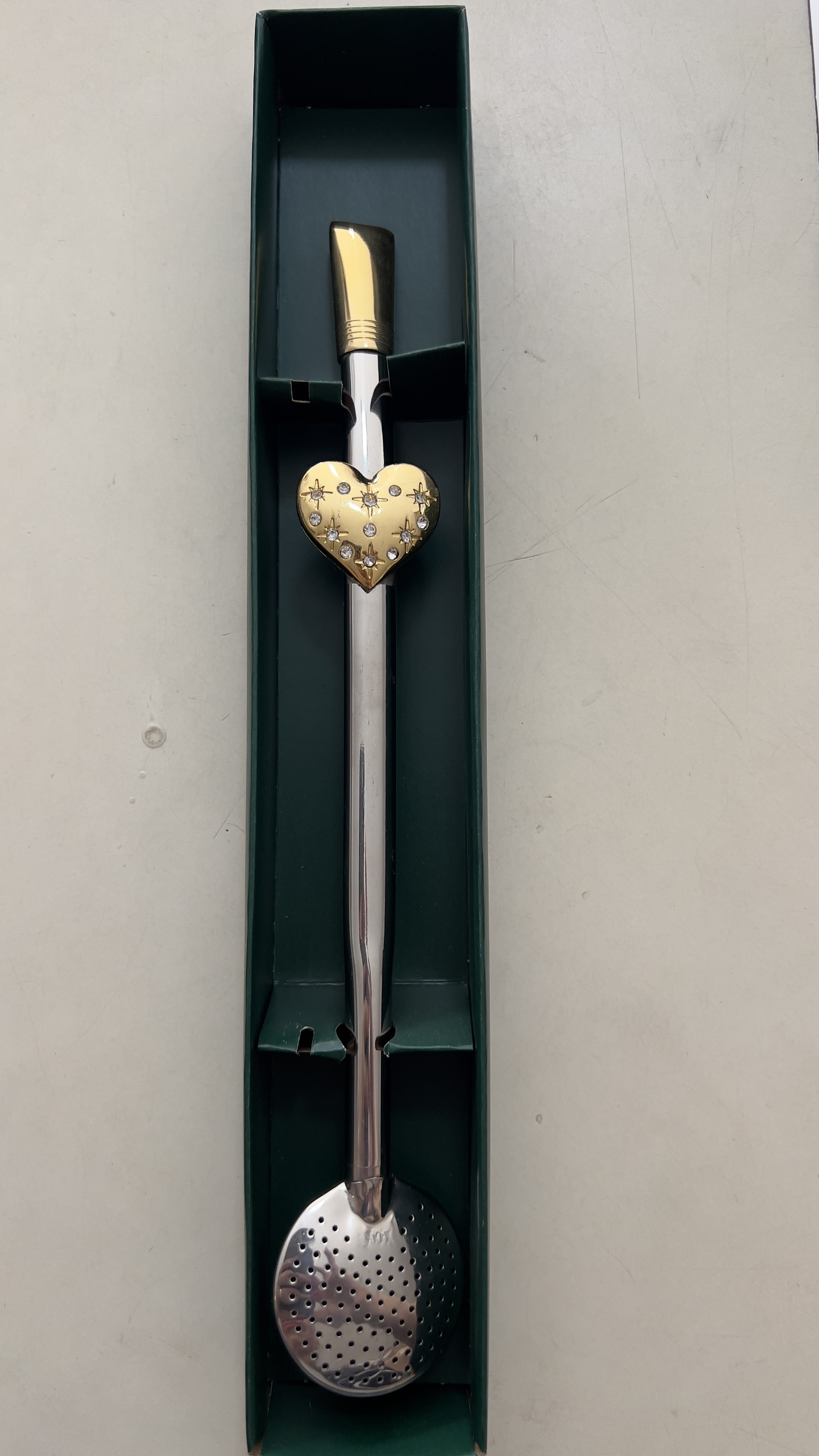 Bomba de inox coração com pedras