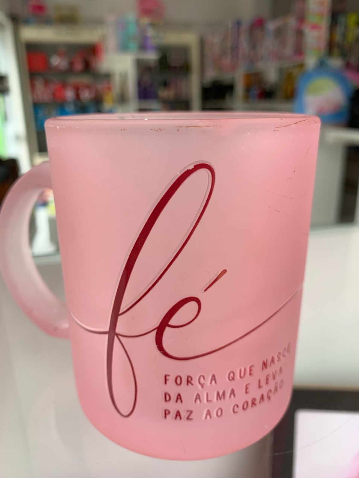 Caneca vidro 300ml- Fé força que nasce